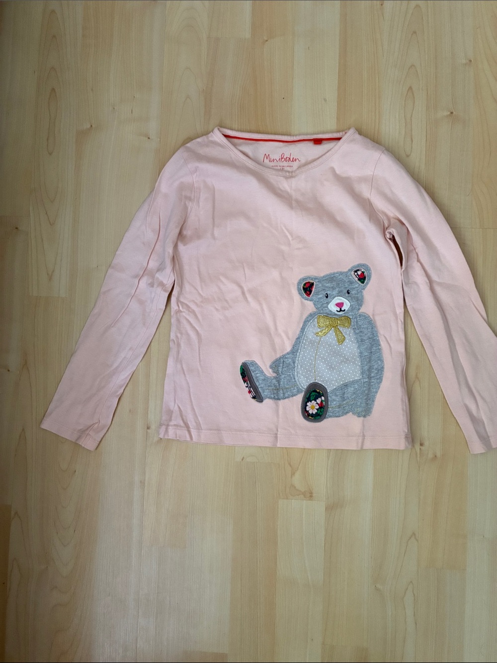 Mini Boden Pink Long-Sleeve Top with Teddy Appliqué